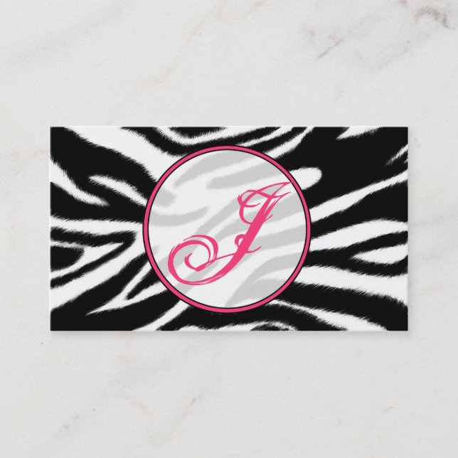 Zebra-Druck/rosa Monogramm-Mode-Visitenkarte Visitenkarte (Vorderseite)