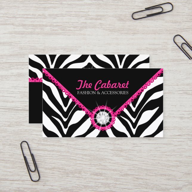 Zebra-Druck-Rosa-Spitze und Diamant Visitenkarte (Vorderseite/Rückseite Beispiel)