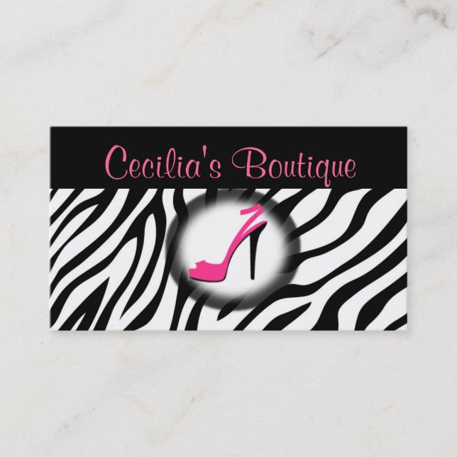 Zebra-Druck-Schuh-Butike-Geschäfts-Karten-Rosa Visitenkarte (Vorderseite)