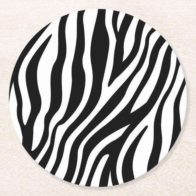 Zebra-Druck-Schwarzweiss-Streifen-Muster Runder Pappuntersetzer (Vorderseite)