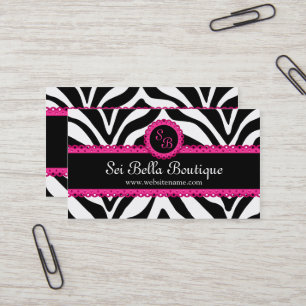 Zebra-Druck u. rosa Spitze-Monogramm Visitenkarte