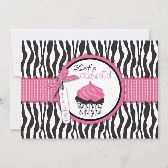 Zebra-Druck- und Cupcake-Geburtstag (Vorderseite)
