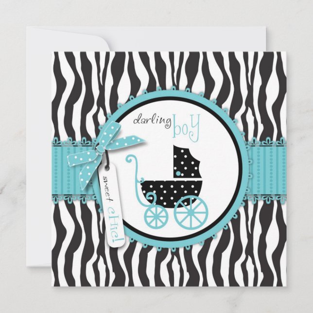 Zebra-Druck-und Kinderwagen-Babyparty Einladung (Vorderseite)