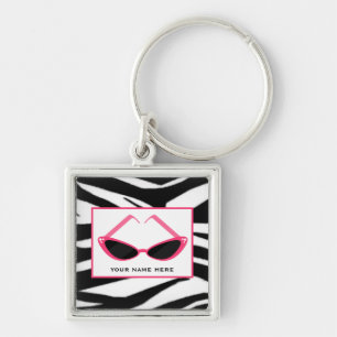 Zebra-Druck und Retro rosa Sonnenbrille Schlüsselanhänger