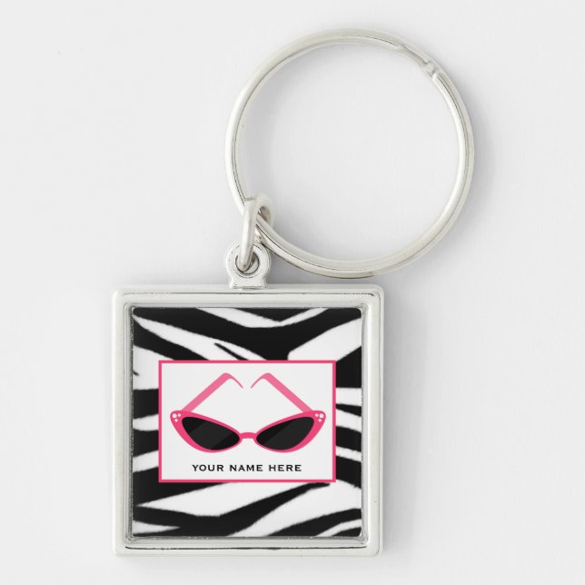 Zebra-Druck und Retro rosa Sonnenbrille Schlüsselanhänger (Vorne)