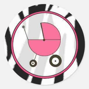 Zebra-Druck und rosa Kinderwagen-Aufkleber Runder Aufkleber