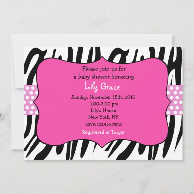 Zebra druckt Hot Pink Baby Dusche Einladungen (Vorderseite)