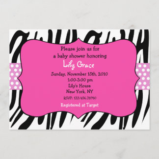 Zebra druckt Hot Pink Baby Dusche Einladungen