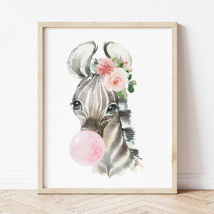 Zebra, Dschungel, Rosa Kaugummi, Mädchen-Kinderzim Poster