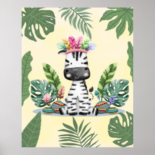 Zebra Dschungel Safari Exotische Palmwedel Kinderz Poster