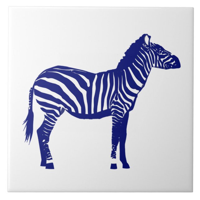 Zebra - Dunkles Kobalt Blau und Weiß Fliese (Vorderseite)