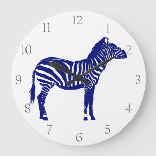 Zebra - Dunkles Kobalt Blau und Weiß Große Wanduhr