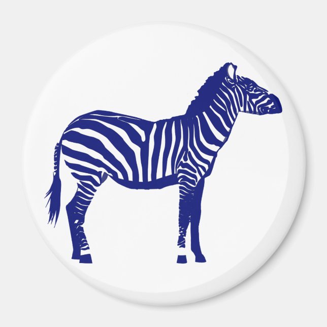 Zebra - Dunkles Kobalt Blau und Weiß Magnet (Vorne)
