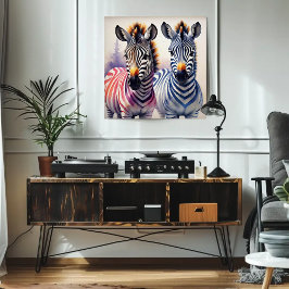Zebra Duo Wasserfarbenpräche Kunst, Dichtung und M Poster