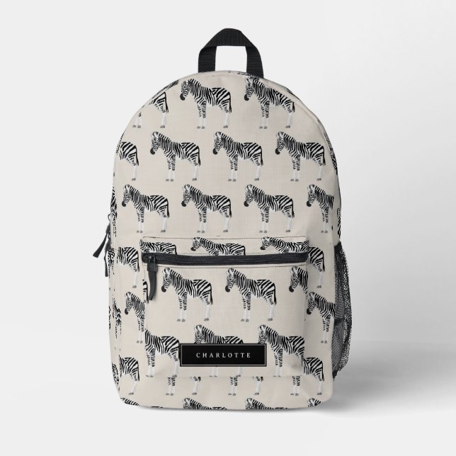 Zebra Exotic Animal Muster Beige Bedruckter Rucksack (Vorderseite)