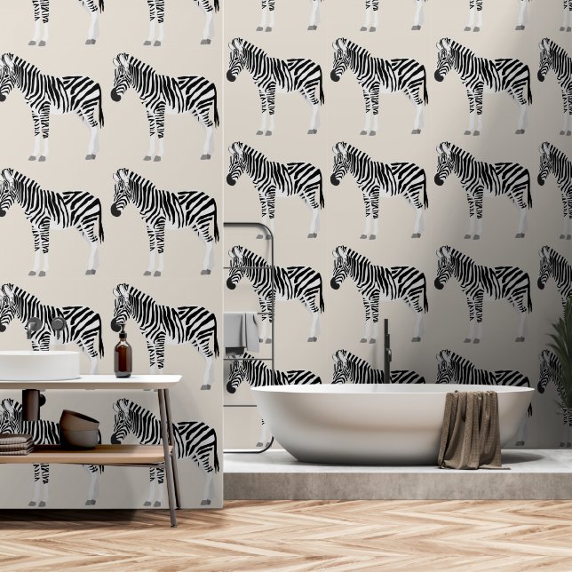 Zebra Exotic Animal Muster Beige Tapete (Badezimmer)