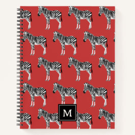 Zebra Exotic Animal Muster Deep Red Monogram Notizbuch