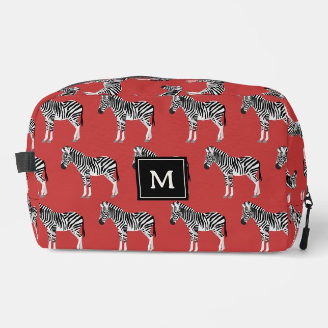 Zebra Exotic Animal Muster Deep Red Monogram Waschbeutel (Vorderseite)