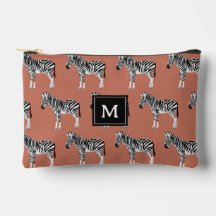 Zebra Exotic Animal Muster Terracotta Monogram Zubehörtasche