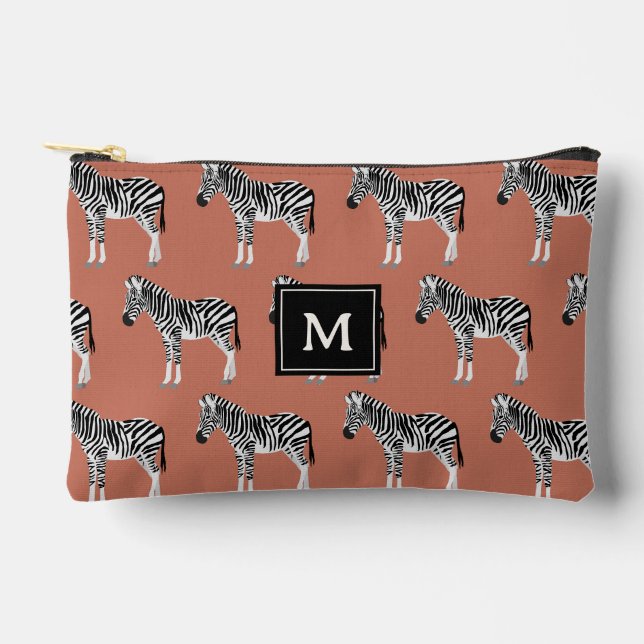 Zebra Exotic Animal Muster Terracotta Monogram Zubehörtasche (Vorderseite)