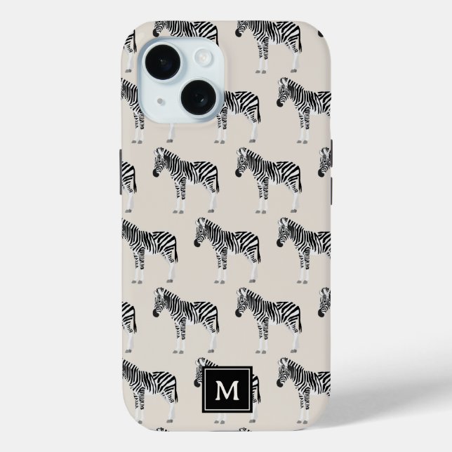 Zebra Exotic Animal Pattern Beige Monogramm Case-Mate iPhone Hülle (Rückseite)
