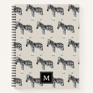 Zebra Exotic Animal Pattern Beige Monogramm Notizbuch