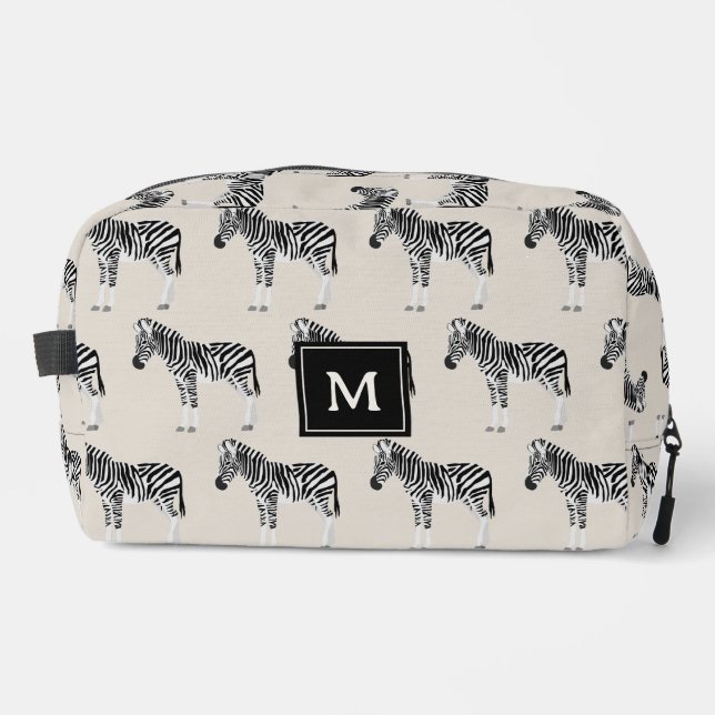 Zebra Exotic Animal Pattern Beige Monogramm Waschbeutel (Vorderseite)