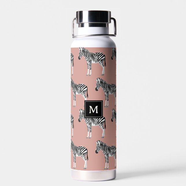 Zebra Exotic Animal Pattern Blush Pink Monogramm Trinkflasche (Rückseite)
