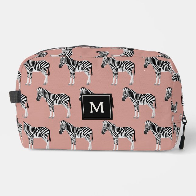 Zebra Exotic Animal Pattern Blush Pink Monogramm Waschbeutel (Vorderseite)