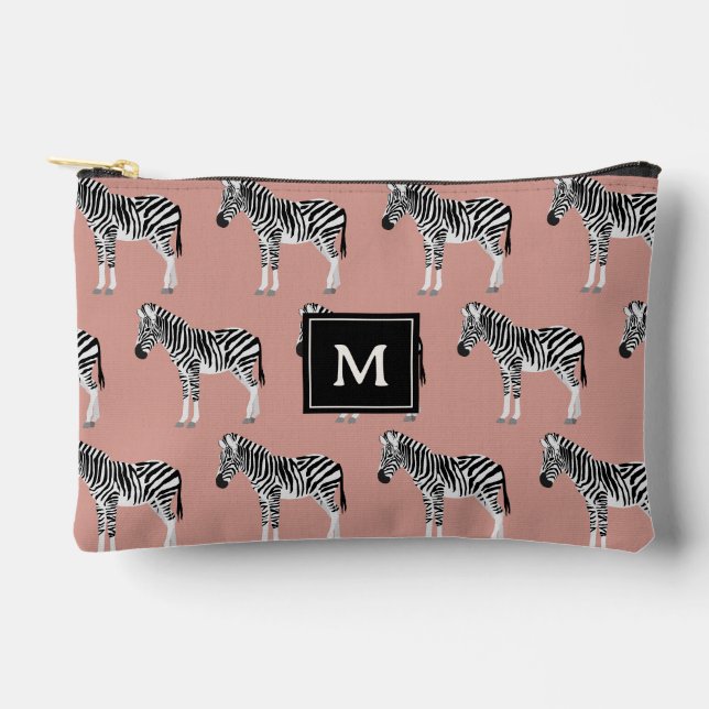 Zebra Exotic Animal Pattern Blush Pink Monogramm Zubehörtasche (Vorderseite)