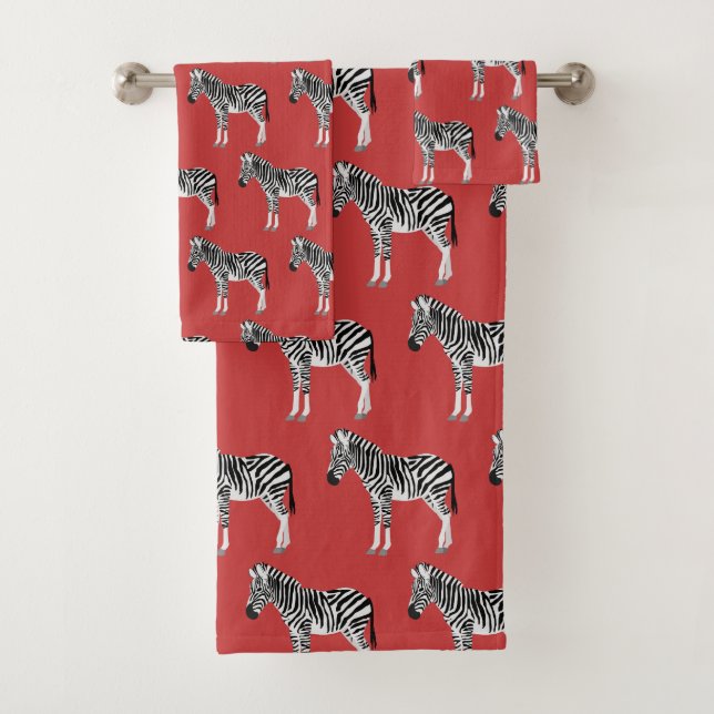 Zebra Exotic Animal Pattern Deep Red Badhandtuch Set (Insitu)