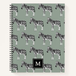 Zebra Exotic Animal Pattern Sage Green Monogram Notizbuch