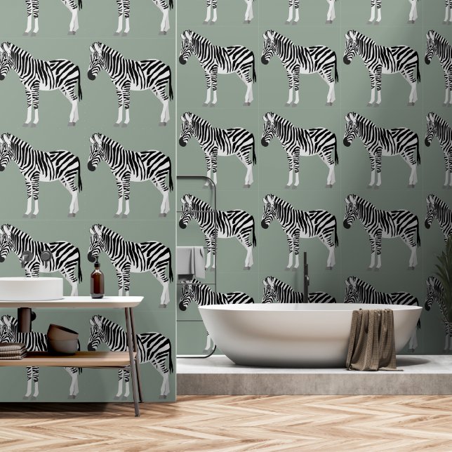 Zebra Exotic Animal Pattern Sage Green Tapete (Badezimmer)