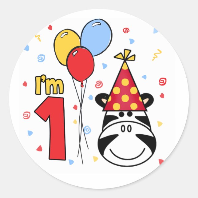 Zebra Face First Birthday Classic Round Sticker (Vorderseite)