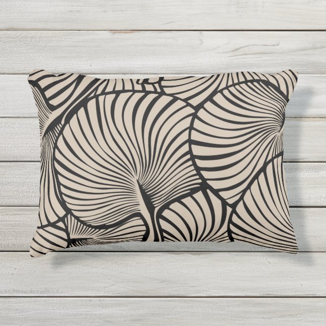 Zebra Fan Palm Hawaiian Tropical Almond Black Kissen Für Draußen (Vorderseite)
