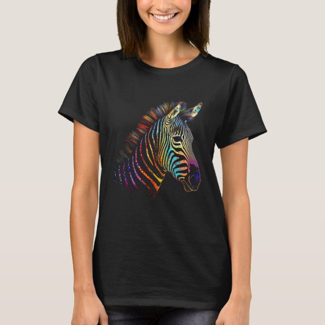 Zebra Farbige Tier Zoo Tier T-Shirt (Vorderseite)