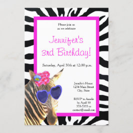 Zebra Fashion Glamour Tiermädchen Geburtstag Einladung