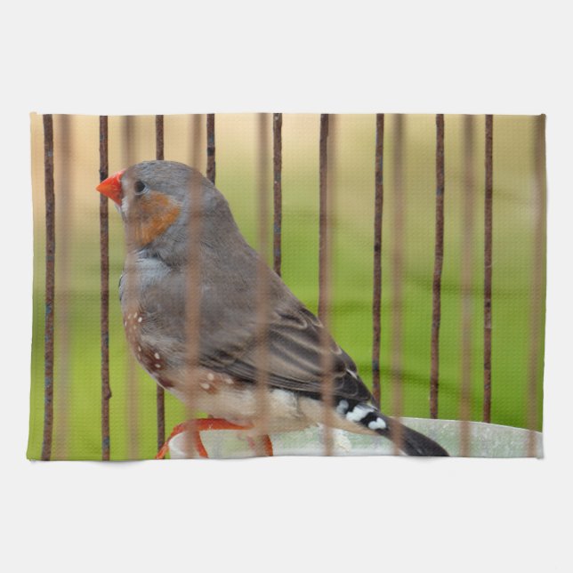 Zebra Finch Bird in Cage Handtuch (Horizontal)
