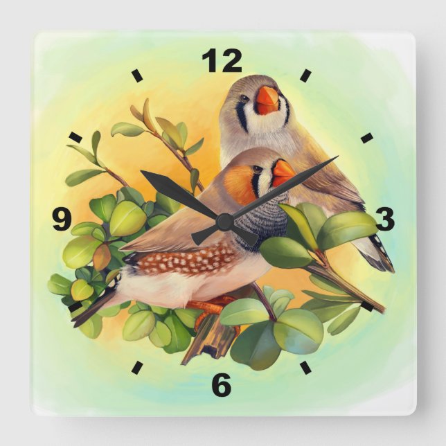 Zebra finch realistic painting quadratische wanduhr (Vorderseite)