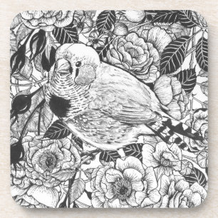 Zebra-Finch und Rose-Buschtinte zeichnend Getränkeuntersetzer
