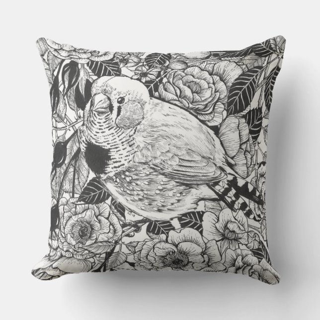 Zebra-Finch und Rose-Buschtinte zeichnend Kissen (Vorderseite)