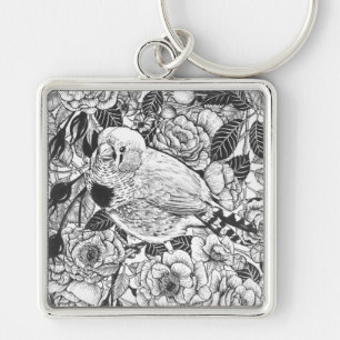 Zebra-Finch und Rose-Buschtinte zeichnend Schlüsselanhänger