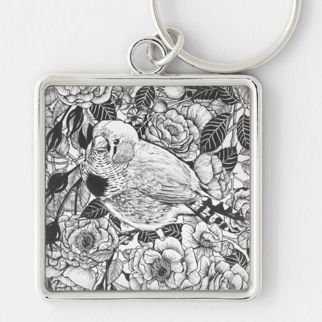 Zebra-Finch und Rose-Buschtinte zeichnend Schlüsselanhänger (Vorne)