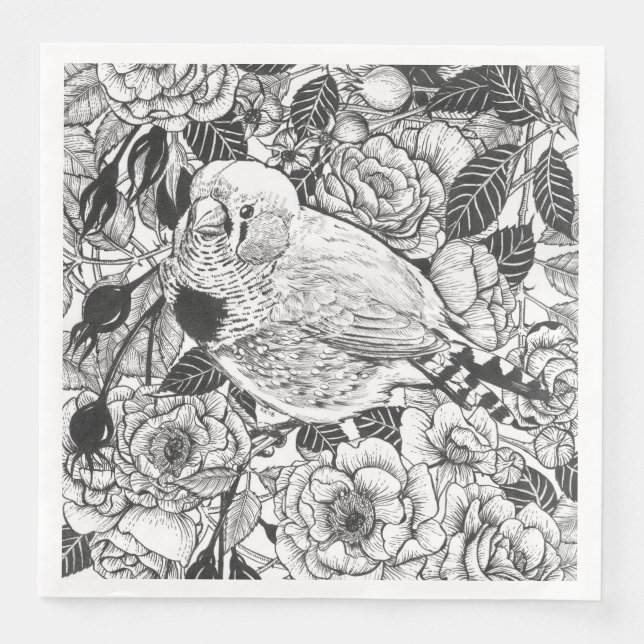 Zebra-Finch und Rose-Buschtinte zeichnend Serviette (Vorderseite)