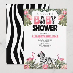 Zebra Flamingos Pink Black Baby Dusche Einladung