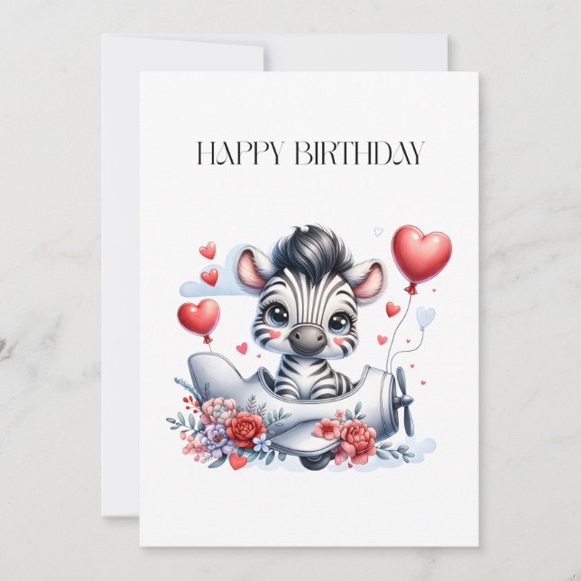 Zebra-Flugzeug-Geburtstag Ankündigung (Vorderseite)