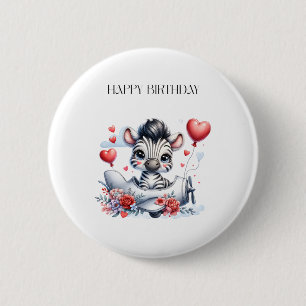 Zebra-Flugzeug-Geburtstag Button