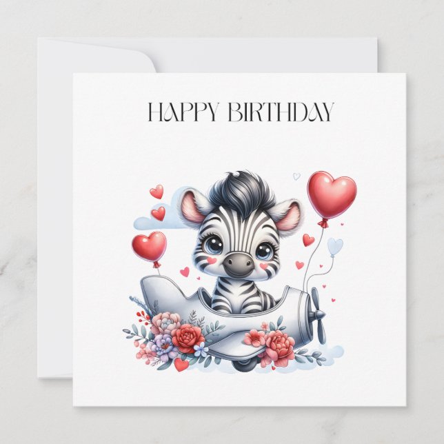 Zebra-Flugzeug-Geburtstag Einladung (Vorderseite)