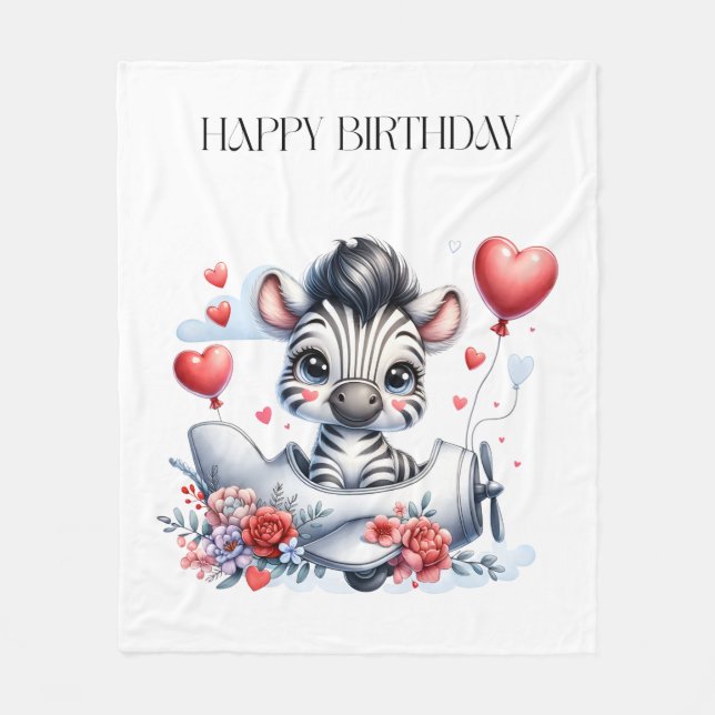 Zebra-Flugzeug-Geburtstag Fleecedecke (Vorderseite)