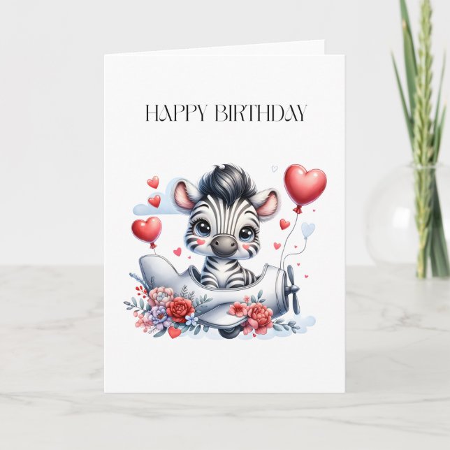 Zebra-Flugzeug-Geburtstag Karte (Vorderseite)